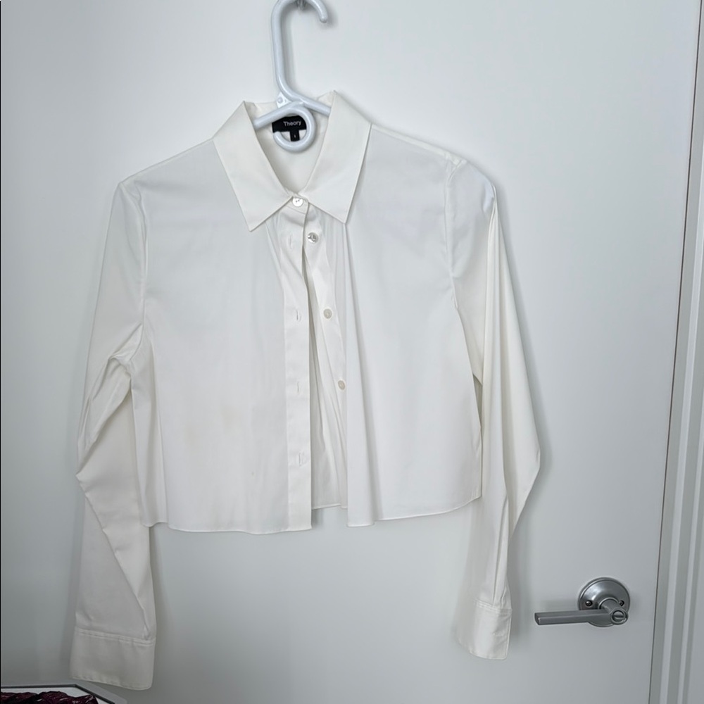 Theory Cropped White Women's Button-Up Size S